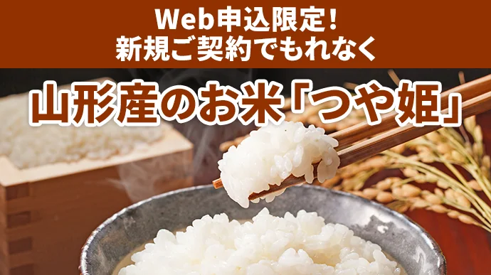 Web申込限定!新規ご契約でもれなく 山形産のお米「つや姫」